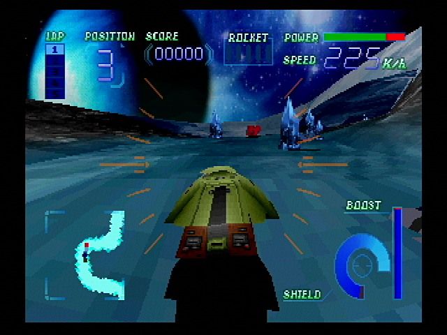 Cyber Speedway (SEGA Saturn) screenshot: You can't have a racing game without an ice world.