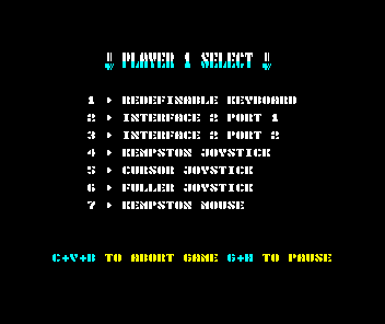 Ikari Warriors (ZX Spectrum) screenshot: The rather complex control selection