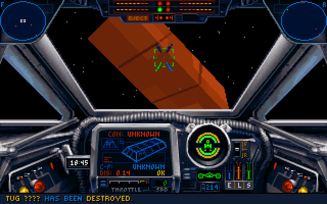 Star Wars: X-Wing (DOS) screenshot: Shooting to container.