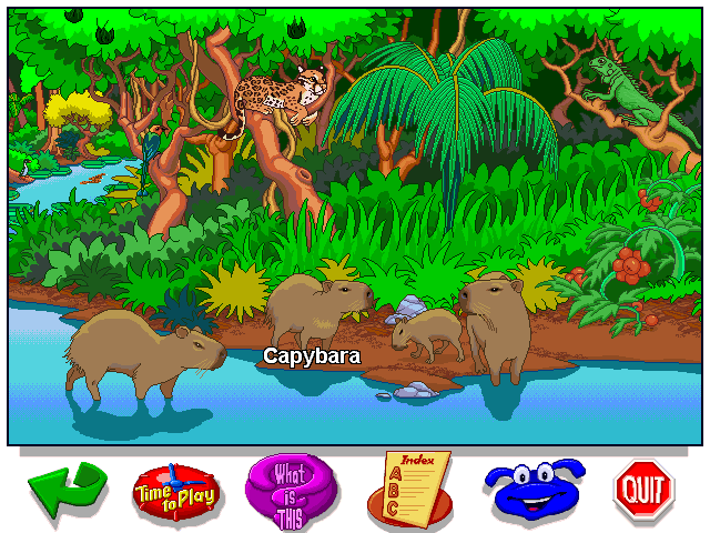 Let's Explore the Jungle (Windows) screenshot: Capybaras and other life along Amazon waterway