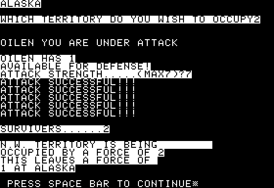 Screenshot of Global War (Apple II, 1979) - MobyGames