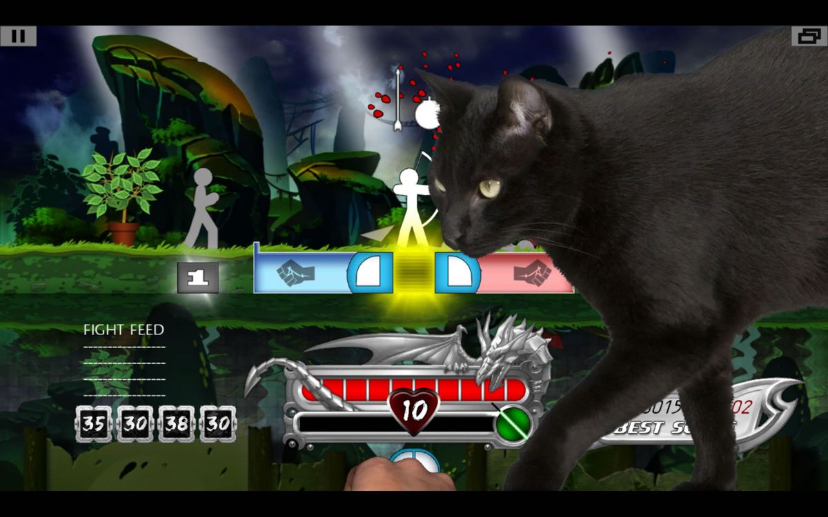 One Finger Death Punch (Windows) screenshot: In the third survival mode you need to move the mouse regularly to fend off the cat that blocks your sight.