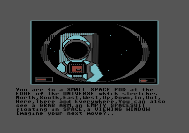 Imagination (Commodore 64) screenshot: "2002 - A Very Odd Day in Space"