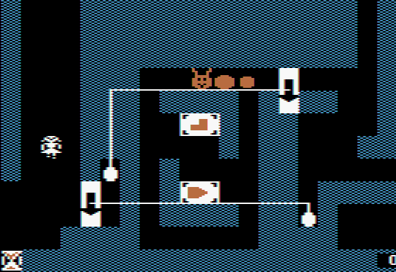 Think Quick! (Apple II) screenshot: The hour glass in the bottom left indicates how much time you have left...