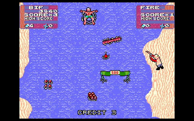 Toobin' (DOS) screenshot: watch out for obstacles - VGA