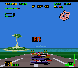Top Gear 3000 (SNES) screenshot: If the traffic is crowded, take advantage of "WARP" equipment and teleport through other cars! But you can use this part only 4 times...