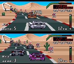 Top Gear (SNES) screenshot: Driving in the dry and extensive desert of Las Vegas.