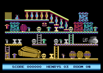 Henry's House (Atari 8-bit) screenshot: Eighth Room - The Cellar