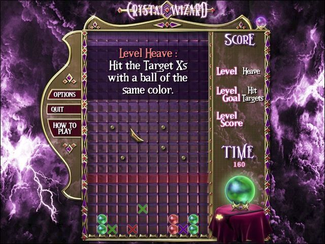 Crystal Wizard (Windows) screenshot: HEAVE is a timed bonus level in which the player must cover the coloured X's.