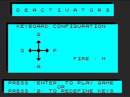 Deactivators (ZX Spectrum) screenshot: Control settings