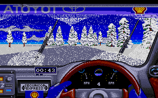 Toyota Celica GT Rally (Amiga) screenshot: Some snowy conditions