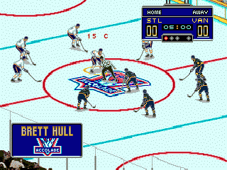 Brett Hull Hockey 95 (Genesis) screenshot: Face off at the beginning of the game