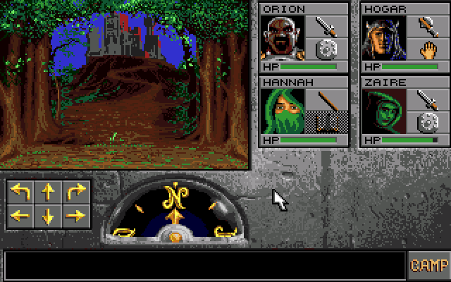 Eye of the Beholder II: The Legend of Darkmoon (Amiga) screenshot: Approaching the temple of Darkmoon.