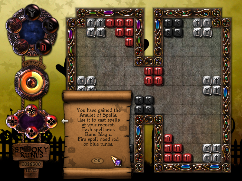 Spooky Runes (Windows) screenshot: Now you've collected enough stones to activate the Fire Spell