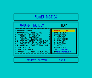 Tracksuit Manager (ZX Spectrum) screenshot: And can be fine-tuned for each player