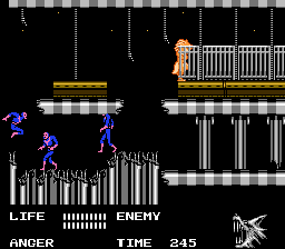 Werewolf: The Last Warrior (NES) screenshot: Fighting through a rather untidy level