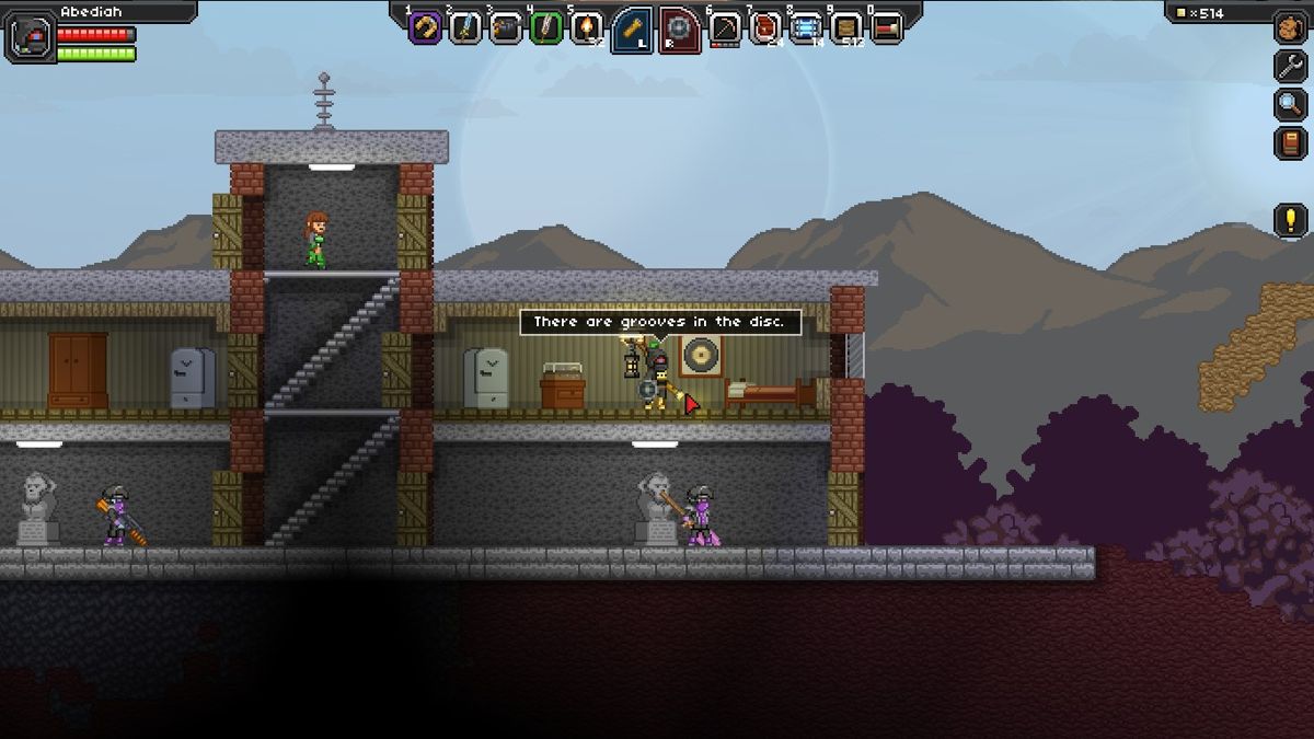 Starbound (Windows) screenshot: Sometimes, you can find other forms of civilization (such as this Apex base) while exploring the numerous planets.