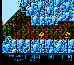 Karnov (NES) screenshot: Ducking into a warm cave