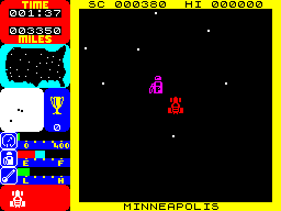 Tranz Am (ZX Spectrum) screenshot: Don't forget to watch your fuel level.