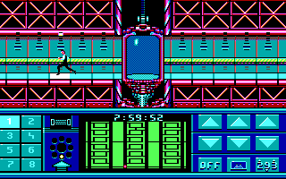 Impossible Mission II (DOS) screenshot: Running through the corridors