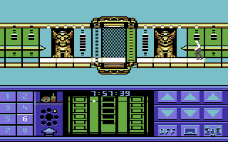Impossible Mission II (Commodore 64) screenshot: A locked door leading to the next tower