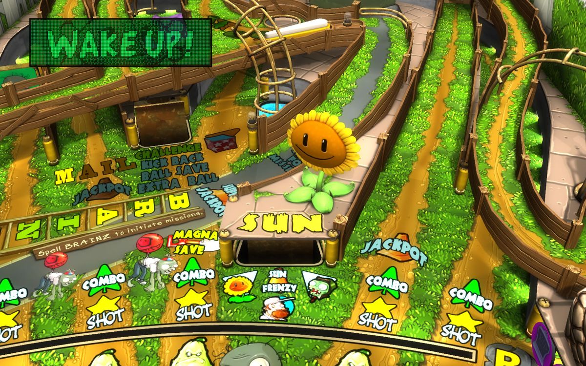 Pinball FX2: Plants vs. Zombies (Windows) screenshot: You can wake up the sunflower to start collecting sun icons.