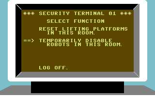Impossible Mission (Commodore 64) screenshot: Using a computer terminal
