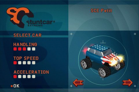 Stuntcar Extreme (Zodiac) screenshot: Car selection screen