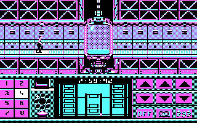 Impossible Mission II (DOS) screenshot: in hallway - CGA