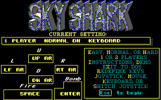Sky Shark (DOS) screenshot: game settings - EGA