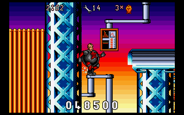 The Incredible Crash Dummies (Amiga) screenshot: Slick is inflated