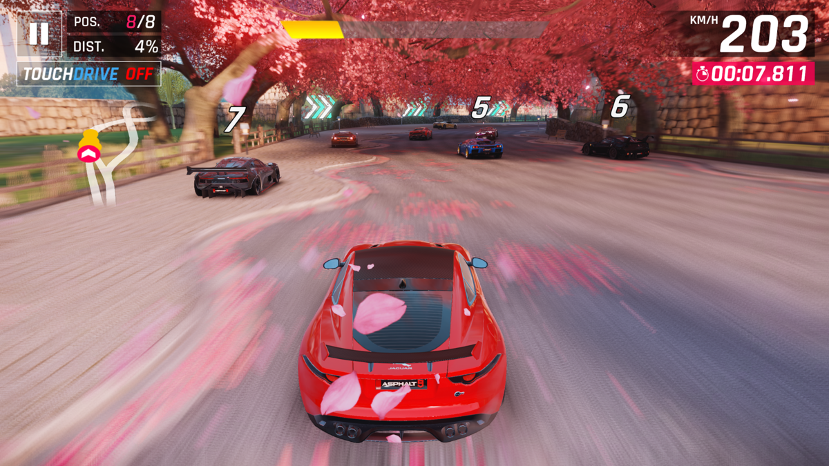 Asphalt 9: Legends (Windows Apps) screenshot: Cherry blossoms in Osaka