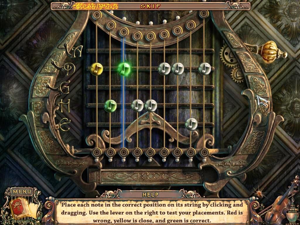 Maestro: Music of Death (Windows) screenshot: Theatre entrance harp puzzle