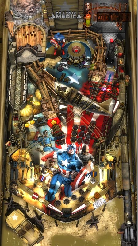 Pinball FX2: Captain America (Windows) screenshot: Full Table view (portrait mode, view 2)