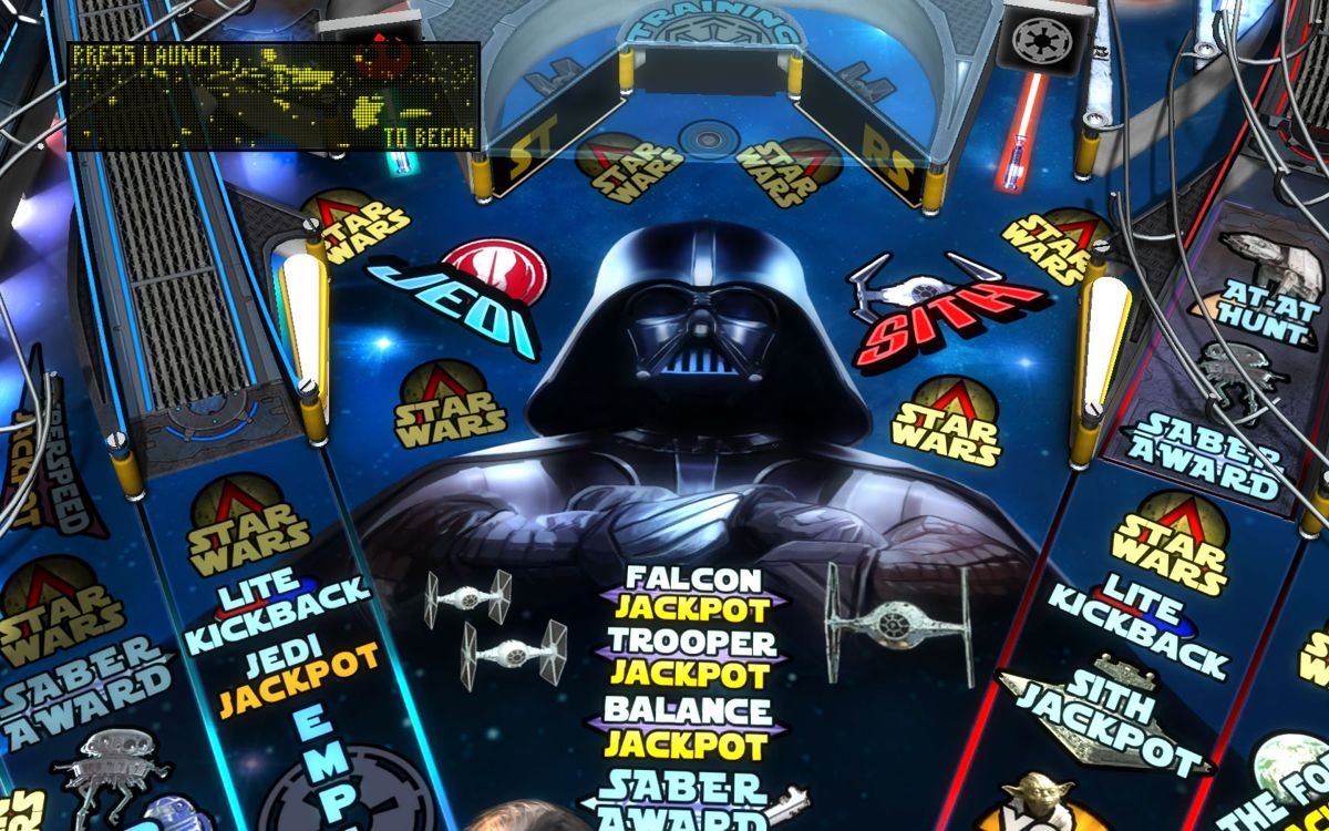 Pinball FX2: Star Wars Pinball (Windows) screenshot: <i>Star Wars: Episode V - The Empire Strikes Back</i> - Upper part of the table with the additional flippers and the central for missions.