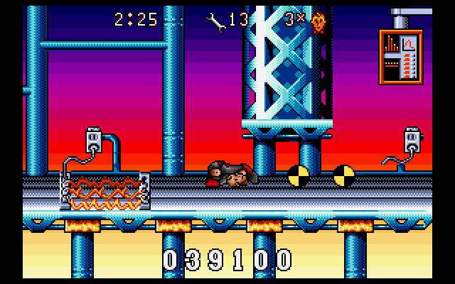 The Incredible Crash Dummies (Amiga) screenshot: Slick curls himself up