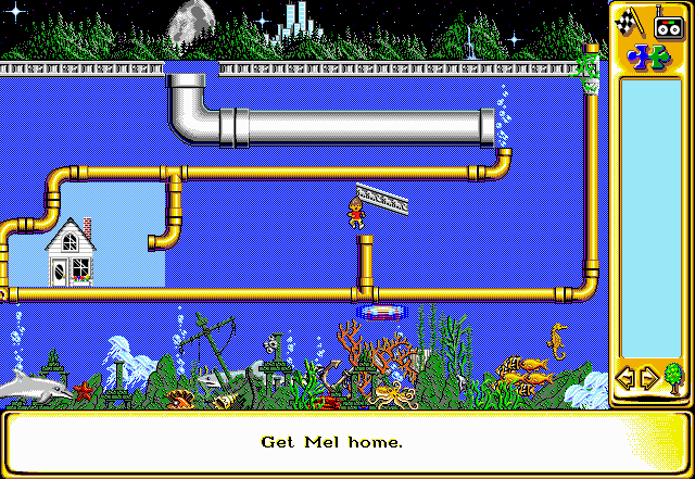 The Incredible Machine 2 (DOS) screenshot: The solution for the first puzzle