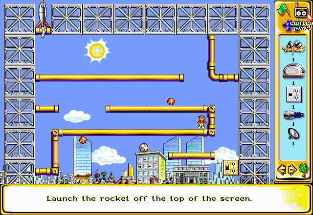 The Incredible Machine 2 (DOS) screenshot: A much more difficult puzzle