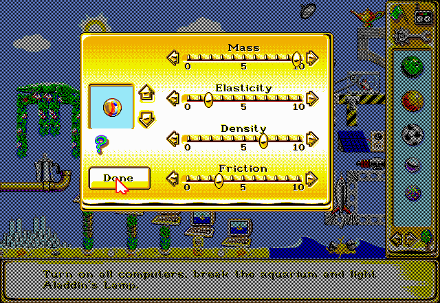 The Incredible Machine 2 (DOS) screenshot: Some components can be programmed and modified
