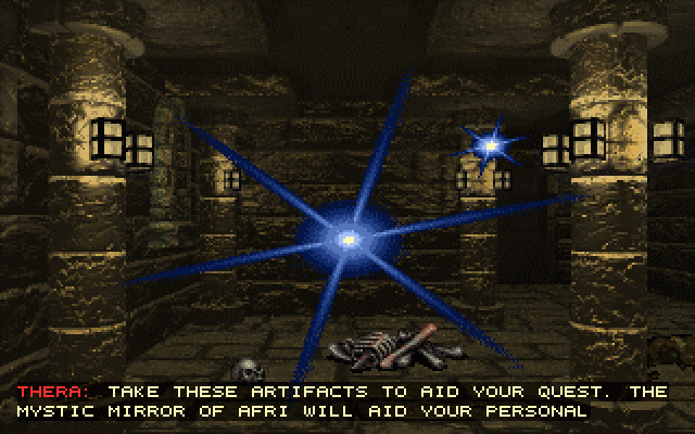 Stonekeep (DOS) screenshot: Thera welcomes you in the ruins beneath Stonekeep