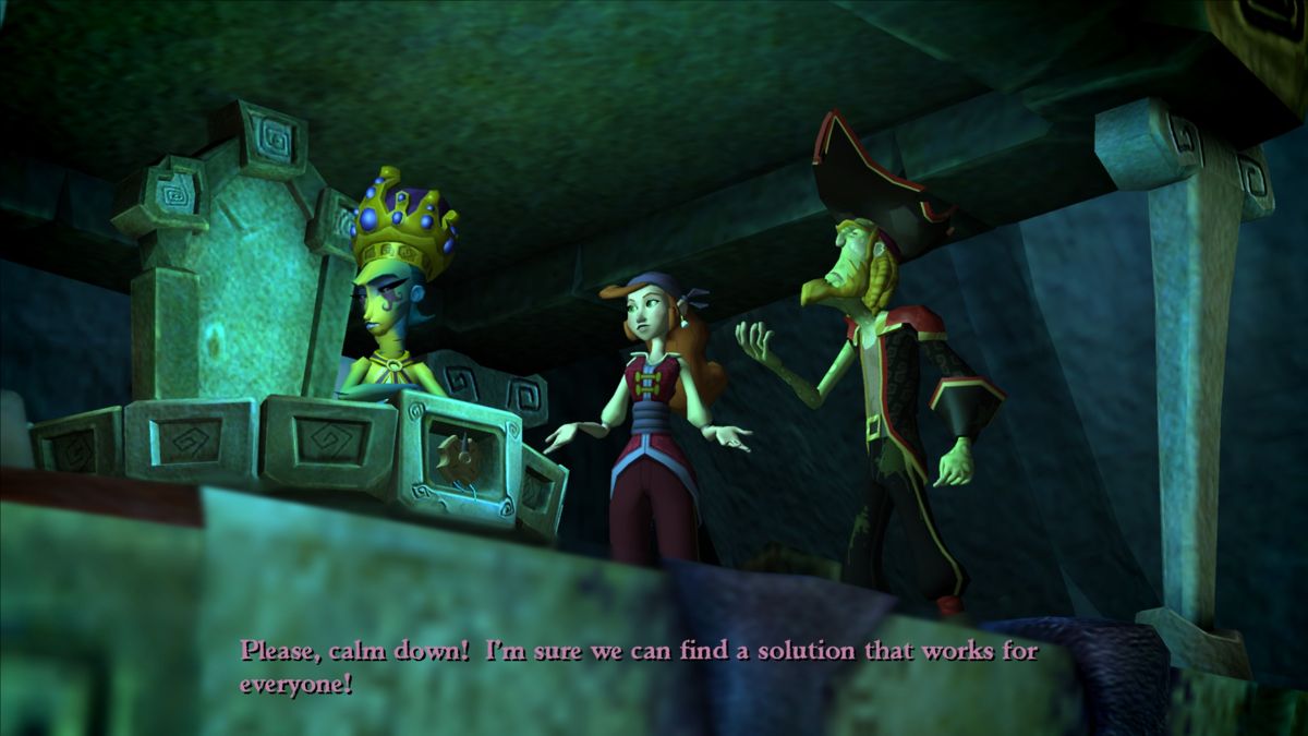 Tales of Monkey Island: Chapter 2 - The Siege of Spinner Cay (Windows) screenshot: Trouble is brewing on Jerkbait islands between the Mer-people and the pox-cursed pirate captain.