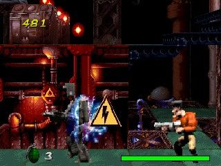 Agent Armstrong (PlayStation) screenshot: Industrial - Electrocuting the robots.