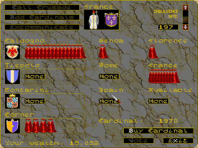 Machiavelli the Prince (DOS) screenshot: Buy Cardinals To Control The Vatican