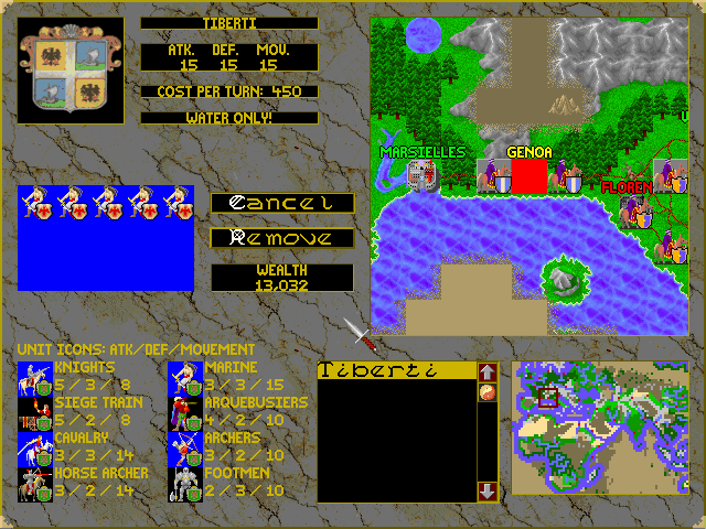 Machiavelli the Prince (DOS) screenshot: Hire Mercenaries To Defend Your Interests And Open New Markets