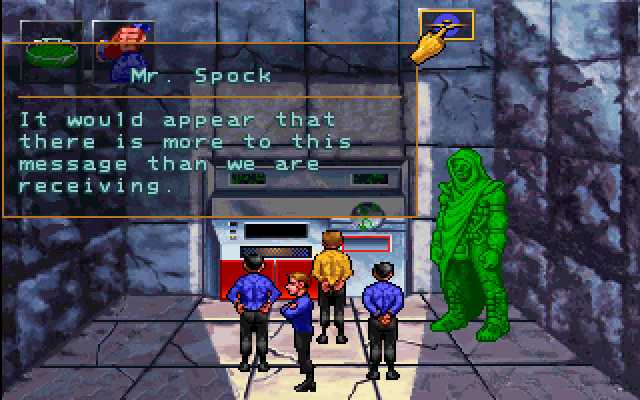 Star Trek: Judgment Rites (DOS) screenshot: Something is preventing the new life form to communicate with you (LIGHT & DARKNESS episode)