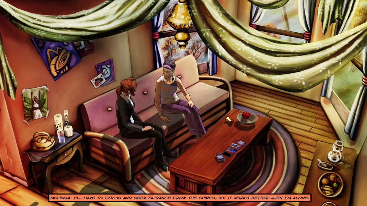 Cognition: An Erica Reed Thriller - Episode 2: The Wise Monkey (Windows) screenshot: Need to find a way to let her touch her so you can help her remember where she put the item of interest.