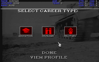 Twilight: 2000 (DOS) screenshot: Career Type Select