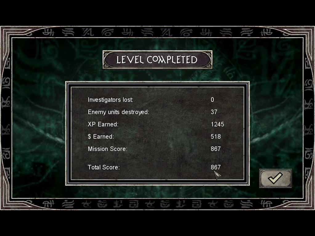 Call of Cthulhu: The Wasted Land (Windows) screenshot: Level completed