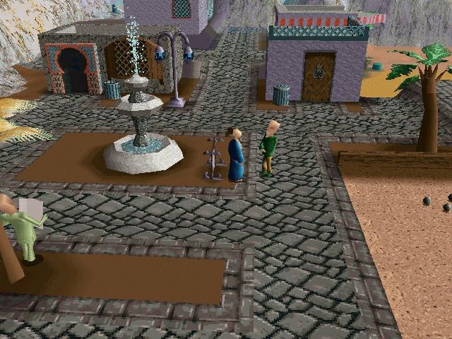 Twinsen's Odyssey (Windows) screenshot: Talking with another alien at White Leaf Desert Island's Downtown (Is he twin brother of that other?)