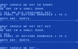 C.I.A. Adventure (Commodore 64) screenshot: Communicate with the game by entering two word commands